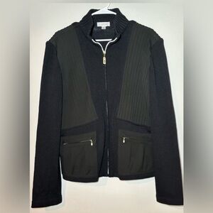 EUC St John Sport Black Wool Viscose Jacket with White Zipper Accents -Sz L